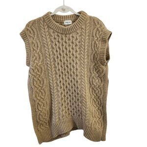 FRAY I.D Sweater Vest Womens Medium Beige‎ Wool Blend Cable Knit Crew Neck